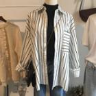 Set: Sleeveless Mock Neck T-shirt + Striped Shirt