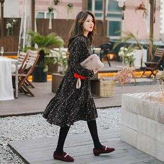 Ruffle-hem Floral Dress With Sash