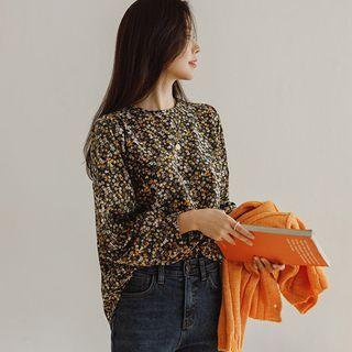 Round-neck Corduroy Floral Blouse