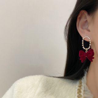 Flocking Bow Rhinestone Alloy Dangle Earring E4606 - 1 Pair - Gold - One Size