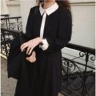 Puff-sleeve Contrast Trim Dress Black - One Size
