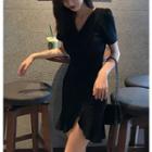Short-sleeve A-line Mini Dress Black - One Size