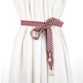 Faux Pearl Patterned Sash Belt
