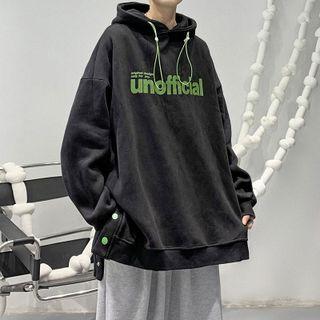 Lettering Button-accent Hoodie