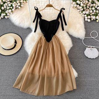 Tie-strap Two-tone A-line Dress