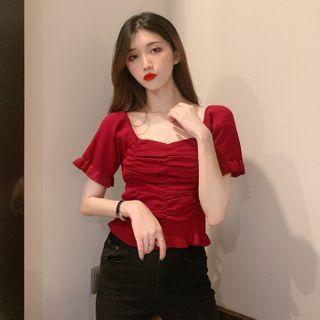Frill Trim Short Sleeve Knit Blouse