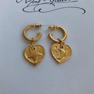 Heart Moon & Star Alloy Dangle Earring 1 Pair - S925 Silver - Gold - One Size