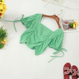 Square-neck Short-sleeve Crop Blouse