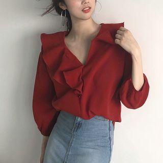 V-neck Ruffled Side-side Top