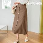 Plus Size Patch-pocket Buttoned Long Skirt
