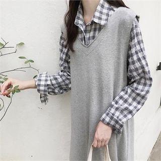 Long-sleeve Plaid Shirt Ivory - One Size