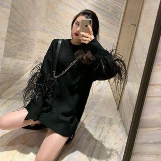 Fringed Trim Sweater Black - One Size
