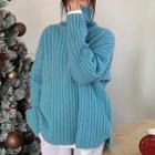 Ribbed Turtleneck Sweater Blue - One Size
