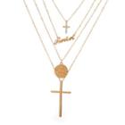 Rhinestone Cross Layered Necklace Gold - One Size