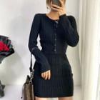 Long-sleeve Cable-knit Cropped Cardigan + High Waist Knit Dress