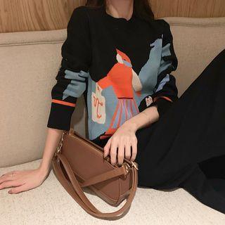 Set: Printed Knit Sweater + Slited Midi Skirt