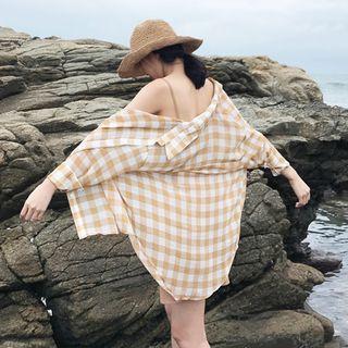 Check Loose-fit Chiffon Long-sleeve Shirt