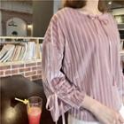 3/4-sleeve Striped Velvet Top