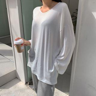 Plain Loose-fit Napped T-shirt