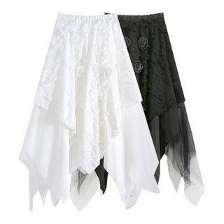 Flower Detail Asymmetrical Midi A-line Skirt
