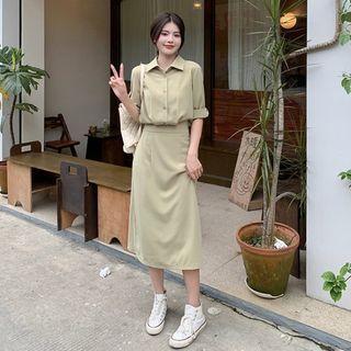 Elbow-sleeve Mock Two Piece Shirt Dress (various Designs)