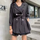 Set: 3/4-sleeve Double-breast Blazer + Shorts