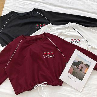 Strawberry Embroidered Crewneck Long-sleeve Top