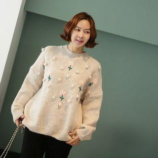 Flower Embroidery Bobble Sweater