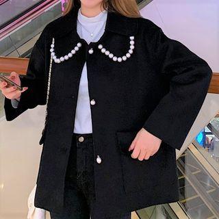 Faux Pearl Collar Single-breasted Jacket Black - One Size