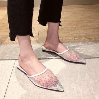 Pointed Rhinestone Flat Mules