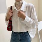 Mock Two-piece Lace Panel Long-sleeve Shirt