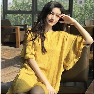 Plain Elbow Sleeve Open Back Short Sleeve Dress