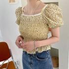 Puff-sleeve Smocked Floral Top