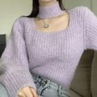 Turtleneck Cutout Sweater Purple - One Size