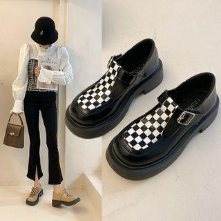 Checkered T-strap Platform Mary Jane Shoes