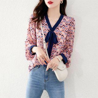 Tie-neck Chevron Blouse
