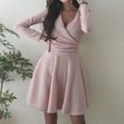 V-neck Bow Back Long-sleeve A-line Dress
