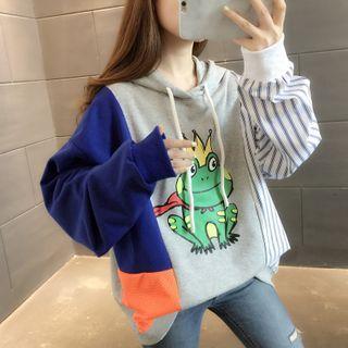 Frog Print Color Panel Hoodie