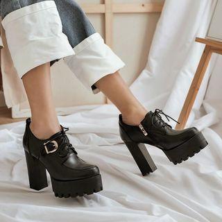 Platform Chunky-heel Lace-up Shoes