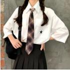 Neck Tie 3/4-sleeve Shirt / Pleated Skirt
