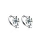925 Sterling Silver Simple Sweet Heart Shaped Cubic Zircon Stud Earrings Silver - One Size