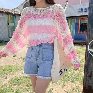 Drop-shoulder Color-block Summer Knit Top