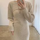 Set: Sleeveless Midi Knit Sheath Dress + Cropped Sweater