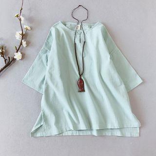 Plain 3/4-sleeve Frog Buttoned Top