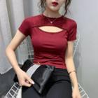 Short-sleeve Plain Cut-out Top