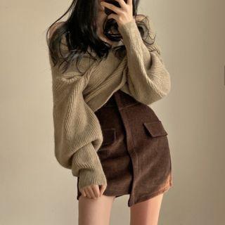 Crinkled Sweater / Mini A-line Skirt