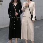 Single-breasted V-neck Long-sleeve Dress