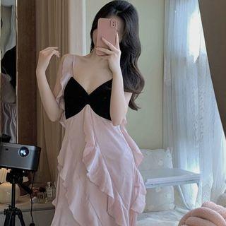 Spaghetti Strap Ruffled Paneled Midi A-line Dress