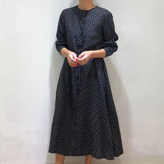Long-sleeve Dotted Maxi A-line Shirt Dress