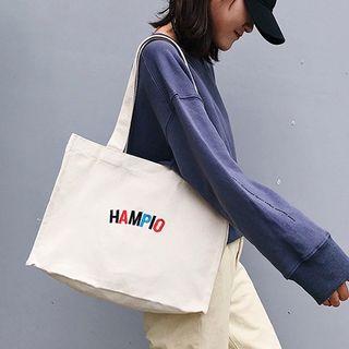 Letter Embroidered Canvas Tote Bag White - One Size